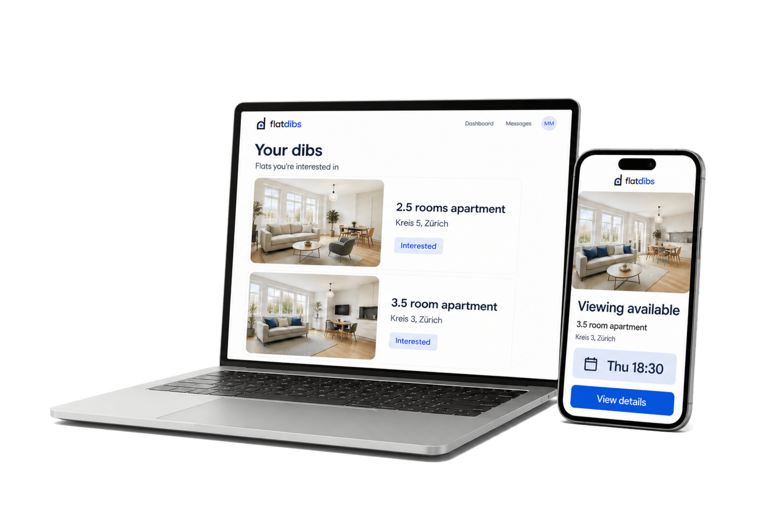 A flatdibs listing showing an unordered waitlist and viewing invitation